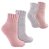 Sock Snob 2 Paar Damen Rutschfeste Merino Wollsocken Warme Kuschelsocken Stoppersocken (37-42, Sortiert)