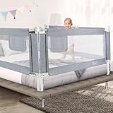 Kidsbuddy 200cm Rausfallschutz Bett,Bettschutzgitter，Bettgitter Rausfallschutz mit vertikaler Hebe,Einziehbare Kinderbettgitter Babybettgitter mit Verstärktem Ankersicherheitssystem (1 Seite)