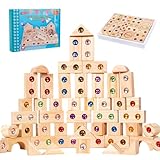 Piashow Sensorik Bausteine, Regenbogen Bausteine Holz, Regenbogen-Stapelblock Stapelspielzeug, Sensorische Bausteine für Kinder, Sensorik-Konstruktionsspielzeug für jungèn (50)