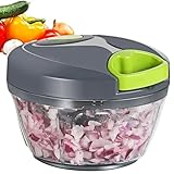 Manuelle Küchenmaschine, Gemüseschneider, kleiner Handzugschnur, Knoblauch-Zwiebelschneider für Gemüse, Ingwer, Obst, Nüsse, Kräuter usw., BPA-frei, lebensmittelechtes Material, 400 ml, Grau