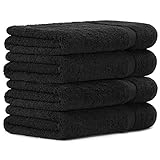 Luckytowel 4er Duschtuch Set 100% Baumwolle, 70x140cm Handtücher, 4er Pack Badetuch Schwarz
