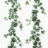 GOTFUN 200cm Künstlicher Efeu Girlande Grün 2 Stück, Fake Efeu Künstlich Hängepflanze, Dark Ivy Kunst Efeu Girlande für Wohnzimmer Zimmer Balkon Hochzeit Wand Terrasse Wohnung Dekor