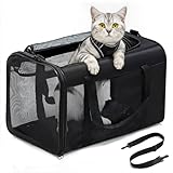 Conlun Katzentransportbox,Weiche Katzentransporttasche mit 4-seitigem Netz, Flugzeugtaugliche Katzentasche für Kleine&Mittelgroße Katze Kätzchen Welpen bis 6 Kg, Hundetransportbox Faltbar-M, Schwarz