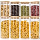 Lannvan Vorratsgläser mit Deckel, 8er Set Vorratsdosen Glas Aufbewahrungsgläser Luftdicht, Vorratsglas mit Holzdeckel für Pasta, Cornflakes, Müsli, Bohnen Aufbewahrung - 4x 800ml + 4x 400ml