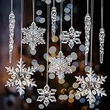 Feelhap Christbaumschmuck Eiszapfen Weihnachtsdeko Schneeflocken,47 Stück Acryl Eiszapfen Schneeflocke Eistropfen Anhänger,Weihnachtsbaumschmuck Eiszapfen Weihnachten Dekoration