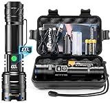 PHIXTON Taschenlampe LED Aufladbar Extrem Hell 1000000 Lumens 1 Lichtmodi Große Reichweite, Super Helle Starke Taktische USB C Flashlight, Zoombares Wiederaufladbare Torch Light für Outdoor Security
