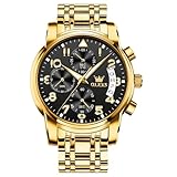 OLEVS Herren Gold Armbanduhr Schwarz Zifferblatt Leuchtend Quarz Herren Chronograph Uhren Edelstahl Luxus Mode Herrenuhren mit Kalender Luxus Arabische Ziffern Analog Kleid Uhren für Herren Geschenke