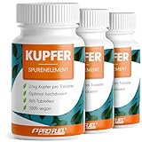 Kupfer Tabletten 3x365 mit 2 mg Kupfer aus hochwertigem Kupferbisglycinat - optimal hochdosiert - frei von künstlichen Farbstoffen - hochdosiert 3 x 365