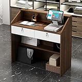 Rezeptionstheke – Moderner kommerzieller Bürotisch mit offenem Regal und abschließbarer Schublade für Salon und Bekleidungsgeschäft – 80 x 38 x 92 cm