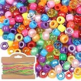 TOAOB 500 Stück Bunte Pony Perlen zum Auffädeln 9mm Großes Loch Fädelperlen Transparent Acryl Pony Beads Bastelperlen mit 30 m Elastisch Schnur für Schmuck Armbänder Halsketten DIY Basteln