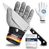 LAUTER SCHUTZ ® Schnittschutzhandschuh aus Edelstahl-Draht - hoher komfort & sicheres Schneiden - praktisch, leicht zu reinigen & lebensmittelecht - inklusive Baumwoll Handschuh (M)