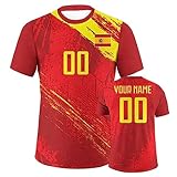 LouisBerry Personalisiertes Fußballtrikot mit Namen und Nummer, personalisiertes Nationalflaggen-T-Shirt für Männer und Frauen, Jugendliche, Fußballbekleidung, Fans, Geschenke, spanien, One size