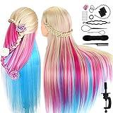 TopDirect 75cm/29.5 Zoll Trainingsköpfe für Friseure Übungskopf Friseurkopf Friseursalon Puppenkopf Friseur Mannequin kopf 100% Synthetisches Haar mit Tischhalter + Haar Styling Braid Set
