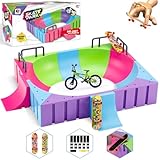 Tlater Mini Finger Skateboard Park Kits, 12-in-1 Finger Skateboard Ramp Set mit 12 Rampen, 2 Fingerboards, 1 Finger Bike, DIY Fingerspielzeug Lernspielzeug Geschenke für Kinder