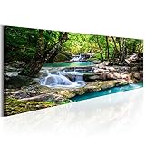 decomonkey Bilder Wasserfall 120x40 cm 1 Teilig Leinwandbilder Bild auf Leinwand Vlies Wandbild Kunstdruck Wanddeko Wand Wohnzimmer Wanddekoration Deko Wald Natur Landschaft