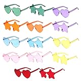 Zuzer Partybrille 14PCS Hippie Brille Bunte Party Sonnenbrillen Lustige Brillen Party Brillen Lustig Herzbrille Sternebrille für Geburtstagsfeier, Fasching, Karneval (A)