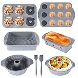 Silikon Backformen Set, 8 Stück silikon backform gugelhupf Brotbackform Kuchenform Muffinform, springform backform mit Teigschaber und Backpinsel für Backen Brot Toast Kuchen Cupcake Muffin
