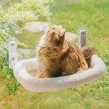 MEWOOFUN Großes Katzen Hängematte Fenster Mit Abnehmbarem Dickem Bezug - Faltbar, Stabil, 4 Starke Saugnäpfe, Hält 18kg (Weiß, M)
