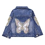 Peacolate 3-11 Jahre Mädchen Denim Jacke Schmetterlings Pailletten Mantel(Schmetterling.7-8J)