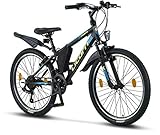 Licorne Bike Guide Premium Mountainbike in 20, 24, 26, 27.5 und 29 Zoll Fahrrad für Mädchen Jungen Herren und Damen (24 Zoll, Schwarz/Blau/Lime)