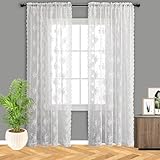 2 Stück Spitze Gardinen Weiß Vorhang, Vorhang Aus Spitze Transparent, Scheibengardine Landhausstil, Scheibengardine Stickerei Modern Für Schlafzimmer Wohnzimmer Küchengardinen Balkontür,150*200cm