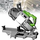 Tragbare Bandsäge, 1100 W, Handheld, abnehmbarer Sockel, 45/90 ° Schneiden, 120 mm tiefer Schnitt, 6 Geschwindigkeiten, LED-Licht für Metall- und Holzarbeiten