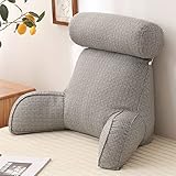 CLEMMO Lesekissen,Stützkissen,Rückenkissen mit Armlehnen,mit Abnehmbarer Nackenrolle und Seitentasche,Für Sofa/Bett,Lesen und Fernsehen