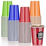 AOLUXLM 100 Plastikbecher Set Mehrweg Becher, Wiederverwendbare Partybecher 473ML / 16 OZ Becher Getränkebecher Kunststoff Cups in 4 Farben