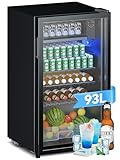 Devoko Getränkekühlschrank mit Glast,93L Minikühlschrank,mit RGB LED Lichtern,verstellbare Einlegeböden, Indoor/Outdoor,für zu Hause, Büro, Partys & Gastro,Minibar, Kühlschrank Schwarz