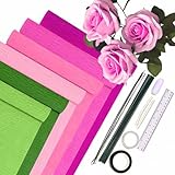 Krepppapier 6er Set Bunt,6 Rollen 25 x200cm Krepppapier Verlaufspink mit 15 Blumendraht,Floristenband,Doppelseitiges Klebeband,Lineal,Nähgarn,Krepppapier Blumen Basteln(Pinke Serie）