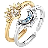 Sonne Mond Ringe Set,Sun and Moon Ring Set Freundschaftsring GoldSonne und Moon Partner Ringe Frauen，Silber 925 Dupes Schmuck，Matching Ringe，Valentinstag für Ehefrau,Geliebte, beste Freundin Geschenk