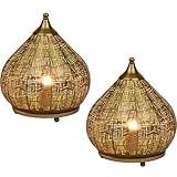 Marrakesch 2er Set Orientalische Deko Tischlampe Nachttischlampe 28cm groß | Boho Tischleuchte Lampe im Wohnzimmer Schlafzimmer & Kinderzimmer | Tischleuchte Jamiel gold aus Metall E27 Lampenfassung