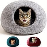 XL Katzenhöhle Katzenbett Katzenhaus – feinste Romney Wolle – kräftig gefilzt – außen robust & innen kuschelig weich – 3 Farben – Hellgrau