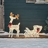 Lights4fun 70cm LED Rentier mit Schlitten warmweiß strombetrieben Timer Weihnachtsbeleuchtung für außen und innen Weihnachtsfigur Weihnachtsdeko Außen
