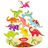 Japace Stapelspiel ab 3 Jahre Dinosaurier Spielzeug, Kinder Holzspielzeug Montessori Spielzeug ab 3 4 5 6 Jahre Balancieren Stapelspielzeug Motorikspielzeug Lernspiele Geschenke für Mädchen Junge