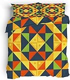 PNHCL Bettbezug 135 x 200 cm, Karomuster Bettwäsche-Sets mit 2 Kissenbezüge 80x80 cm, Geometrie Drucke Bügelfrei Bettbezug für Kinder Jungen Mädchen Allergiker Geeignet A&269