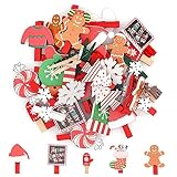 Ailvor Holzklammern Weihnachten, 46 Stück Wäscheklammer Holz, Klammern Weihnachten Klein, Zierklammern Dekoklammern für Fotos Party Weihnachten Dekoration Hochzeit