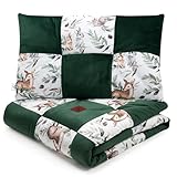 Kinder Bettdecke Set 100x140 cm mit Kissen 40x60 cm – Baumwolle mit Samt, gefüllt, Patchwork (Green Groove)