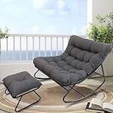 AlpineAura Schaukelstuhl mit Hocker Outdoor Lesesessel Schaukelsessel Wohnzimmer Relaxstuhl mit Gepolsterter, Outdoor Patio Schaukelstühle aus Metall, für Garten, Hof, Terrasse (grau)