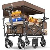 KESSER® Bollerwagen Faltbar GTS-9100 mit Dach Handwagen Transportwagen klappbar belastbar bis 150kg mit Hartgummi-Räder & Feststellbremsen Vorne/Hinten Inkl. Schloss, Abdeckung, Wetter & Sichtschutz