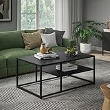 skølm Skadi Couchtisch aus Metall – Wohnzimmertisch mit Stauraum – Tisch Wohnzimmer mit Zwei Ablagen – Beistelltisch mit verstellbaren Füßen – Sofatisch 45x100x60 cm (HxBxT) – Coffee Table in Schwarz