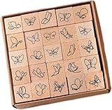 Dulynva 50 Stück Holzstempel Ton Stempel für Ton Keramik Stempelset Kinder Kleine Stempel Holz Gummistempel Schmetterlinge & Blumen Motivstempel Tonstempel für Scrapbooking, Buchstaben, Karten