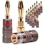 20x Bananenstecker NEXMEX Ultimate High End Stecker für Lautsprecherkabel Steckverbinder für Kabel bis 6mm² 24K vergoldet löt- oder schraubbar Flexibler Anschluss für HiFi-Boxen Verstärker Endstufen