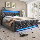 Generisch Modernes Polsterbett Doppelbett 160x200cm, Polsterbett mit -Leuchten,Stauraum-Kopfteil mit USB- und Typ-C-Anschlüssen, Hydraulisches Stauraumbett, Grau, Samt(Mit Matratze)