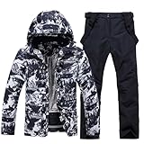 HOUZONIY Herren Skianzug Set Herren Schneeanzug Warmer Winddichter 2-Teiliger Schneeanzug(209+Schwarz L)