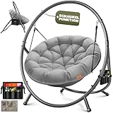 KESSER® Hängesessel mit Gestell Bali Hängeschaukel Hängestuhl bis 150kg für Indoor und Outdoor + Kissen & Seitentasche Hängekorb Stahlgestell & Schaumstoff Sitzpolster ideal für Wohnzimmer & Garten