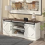 FurnitureR Großer TV-Schrank TV Stand Sideboard Entertainment Center mit 2 klassischen Schiebetüren Einstellbare Regale für Wohnzimmer Esszimmer Landhaus Modernes Design 150 * 40 * 60cm
