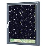 Julido Verdunklungsrollo ohne Bohren 70x150cm, Fenster Rollo Klemmfix Blau mit Sternen, Thermorollo mit Silberbeschichtung