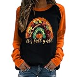jieGorge Damen Halloween Langarm Tops Rundhals T-Shirt Bluse Damen Leichter Pullover Casual Mode Tops Oversized Rundhals Sweatshirt Loose Fit Sweatshirt Tunika UK Größe Schwarz