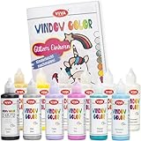 LM-Kreativ Window Color Set Glitzer Einhorn – Tauche ein in eine Welt voller Farben mit 12 x 90ml Window Colour Farben auf Wasserbasis. PLUS Vorlagenheft mit 35 Einhorn-Motiven